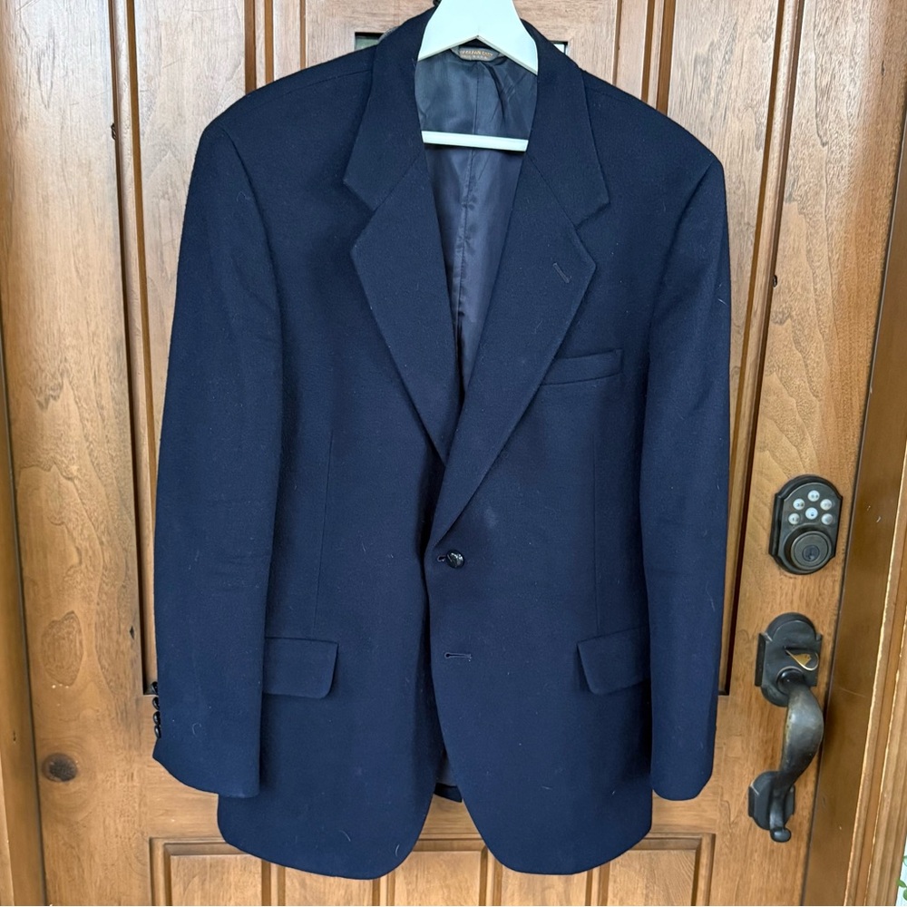 VINTAGE Flannel Jacket XL Black Lamb Wool‎ Cashmere Brushed Blazer Sport Coat
